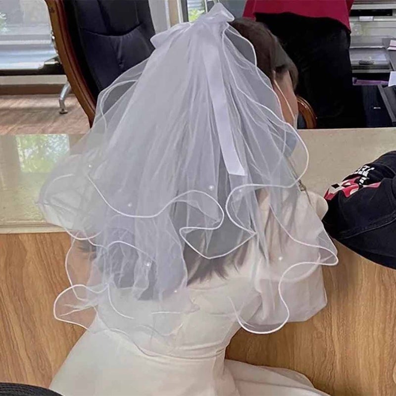 JONKY 2 Tier Led Bride Wedding Veil White Light up Pencil Edge Bridal Veils with Hair Clip Glowing Party Club Statement Headpieces for Women(Warm) - Image 5